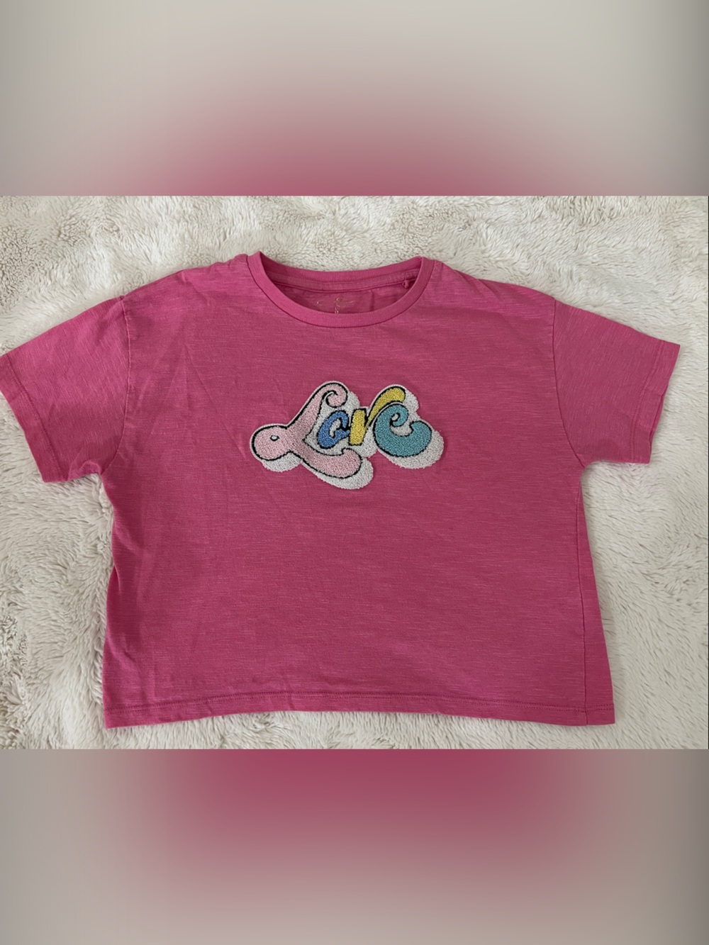 Jessica Simpson Hot Pink Short Sleeve Tee with Retro 'Love' Patch
